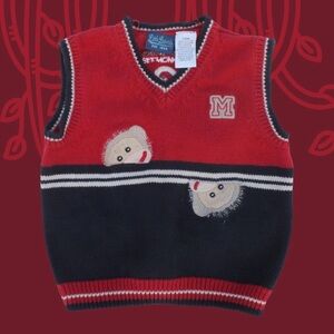 Red and Black Monkey Sweater Vest